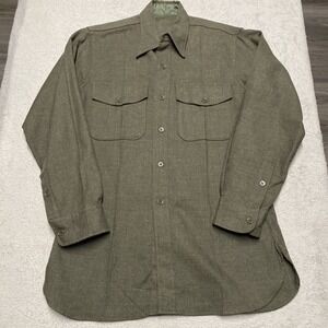 Vintage Military Flannel Shirt Green M2 Korean War 1952 15 1/2 Wool‎